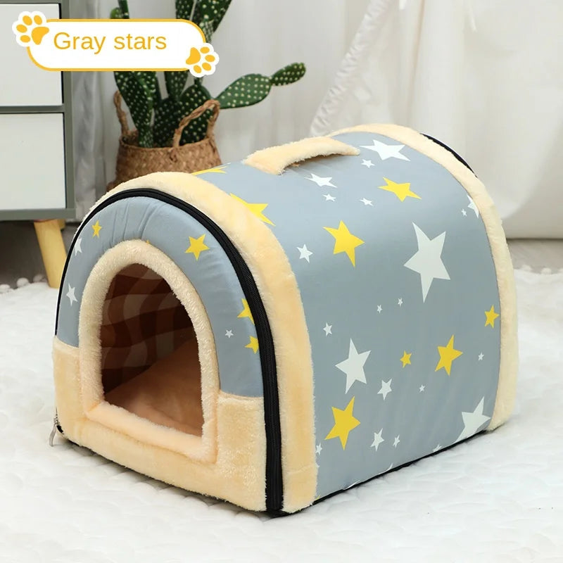 Dog House Enclosed Warm Plush Sleeping Nes