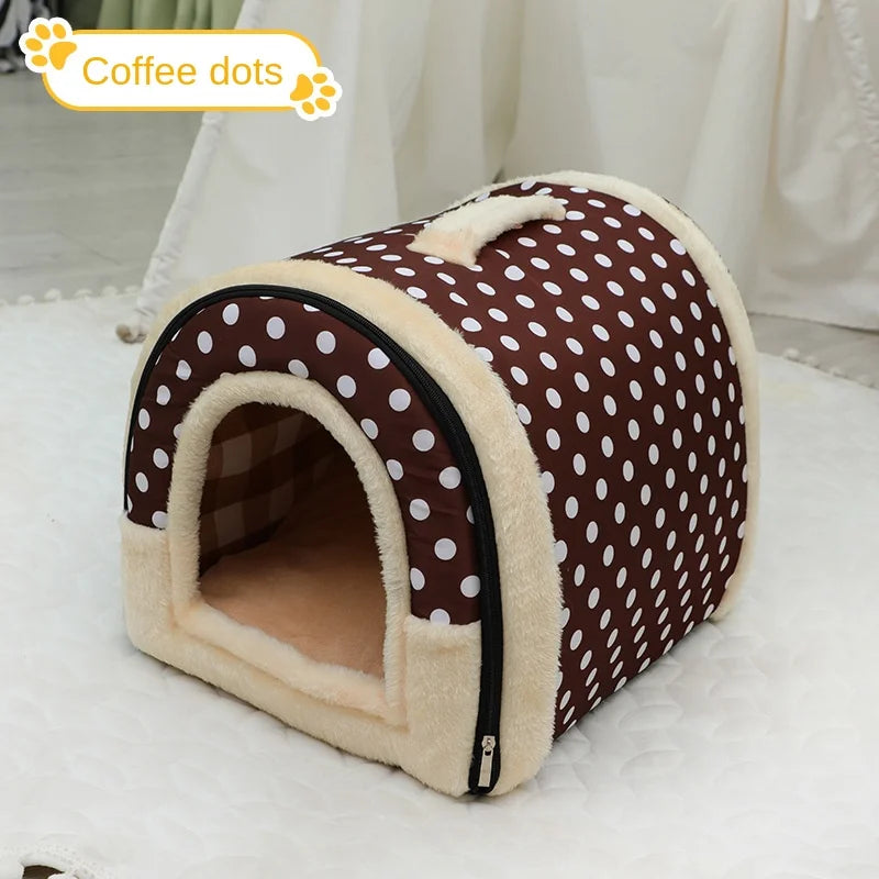 Dog House Enclosed Warm Plush Sleeping Nes