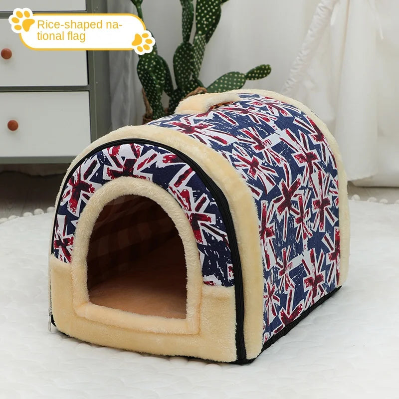 Dog House Enclosed Warm Plush Sleeping Nes