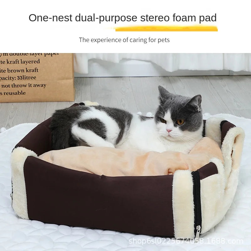 Dog House Enclosed Warm Plush Sleeping Nes