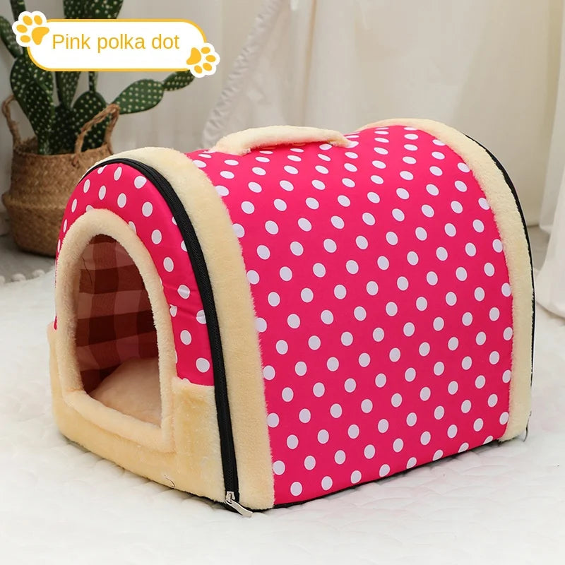 Dog House Enclosed Warm Plush Sleeping Nes