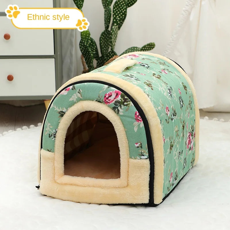 Dog House Enclosed Warm Plush Sleeping Nes