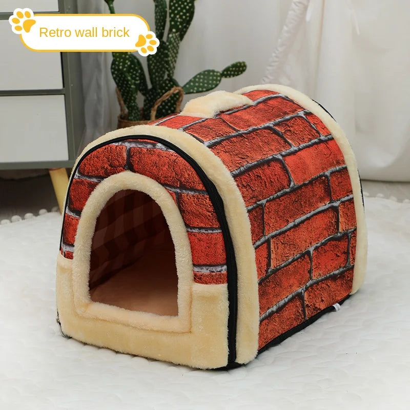 Dog House Enclosed Warm Plush Sleeping Nes