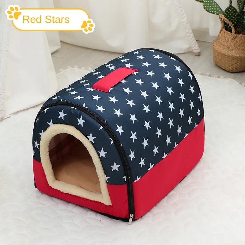 Dog House Enclosed Warm Plush Sleeping Nes