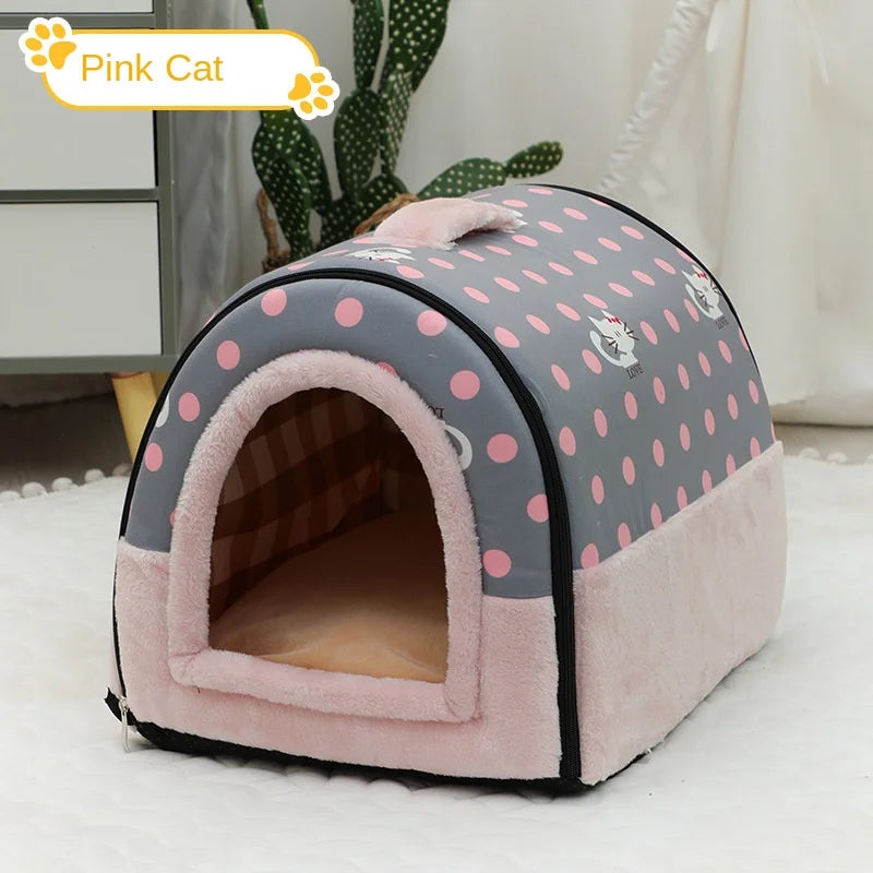 Dog House Enclosed Warm Plush Sleeping Nes