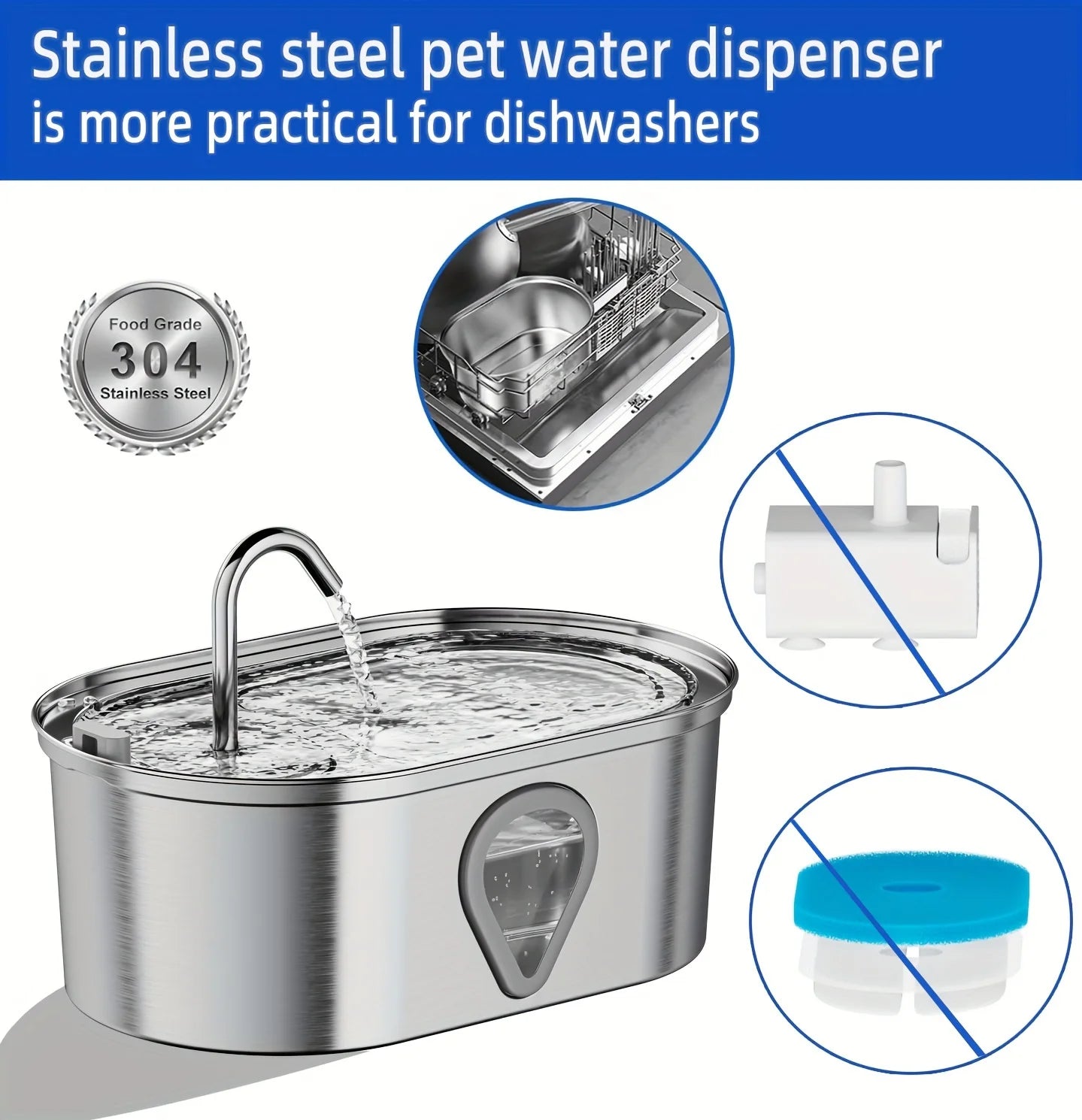 3.5L large capacity pet water dispenser automatic stainless steel cat water fountain with LED Lighting