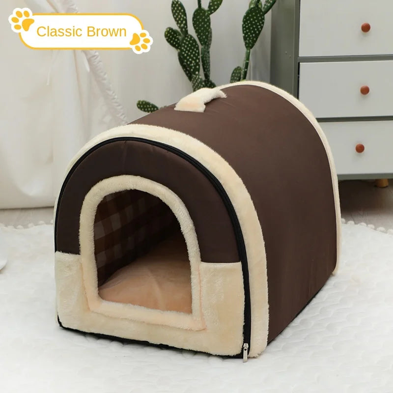 Dog House Enclosed Warm Plush Sleeping Nes